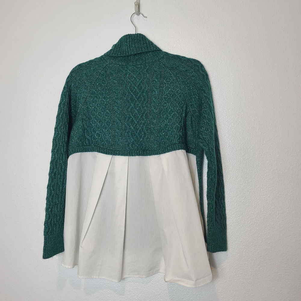 Anthropologie Green Cableknit Turtleneck Sweater Mixed Media Size Small - Picture 9 of 11